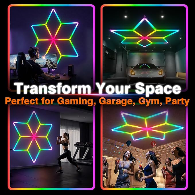 RGB Hexagon Garage Lights, Snowflake Hexagon Led Lights with Music Sync Mode, App & Remote Control RGB Ceiling Lights for Party, Gym, Studio, Gaming Room - Image 8