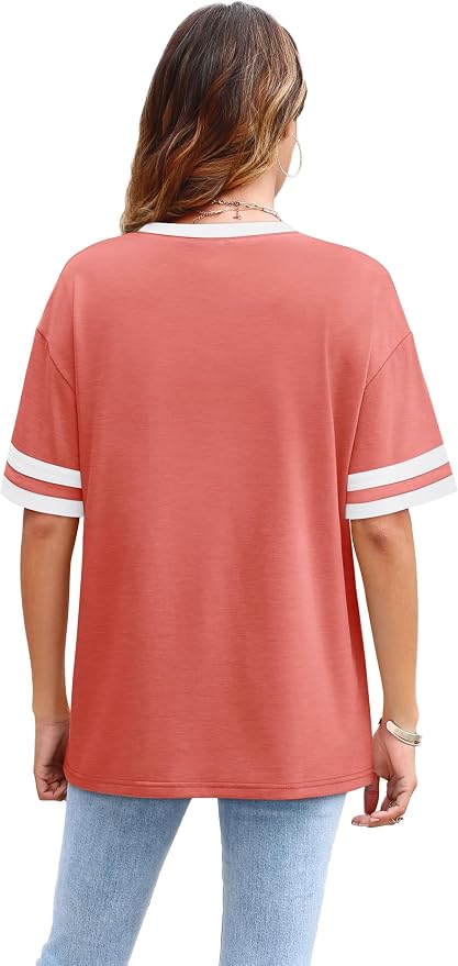 WIHOLL Womens T Shirts Loose Fit Short Sleeve Tees Crew Neck Color Block Summer Tops 2026 Fashion - Image 4