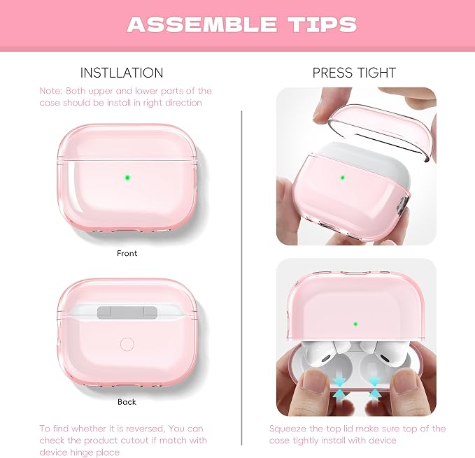 for Airpods Pro 2 Case Cover, Compatible with Airpods Pro Case 2nd Gen USB C Charging Port, Clear Soft Transparent Military Grade Shockproof Case, Clear Pink - Image 8