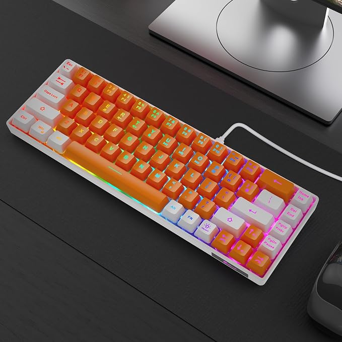 GEODMAER 65% Gaming Keyboard, LED Backlit Mini Wired Keyboard, Ultra-Compact Anti-Ghosting No-Conflict 68 Keys Membrane Gaming Wired Keyboard for PC Laptop Windows Gamer(Orange-White) - Image 7