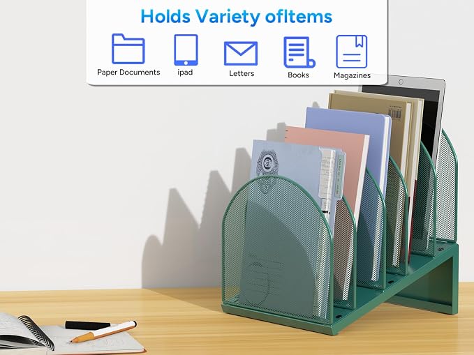 gianotter Desktop File Organizer with 5 Compartments | Desk Organizer Paper Organizer for Desk Workspace Organizers for Office Supplies (Green, Inclined Style) - Image 7
