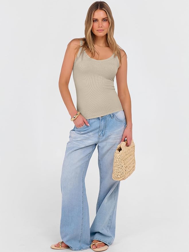ANRABESS V Neck Tank Tops for Women Ribbed Knit Camisole 2026 Summer Casual Sleeveless Slim Fitted Basic Cami Shirts Clothes - Image 6