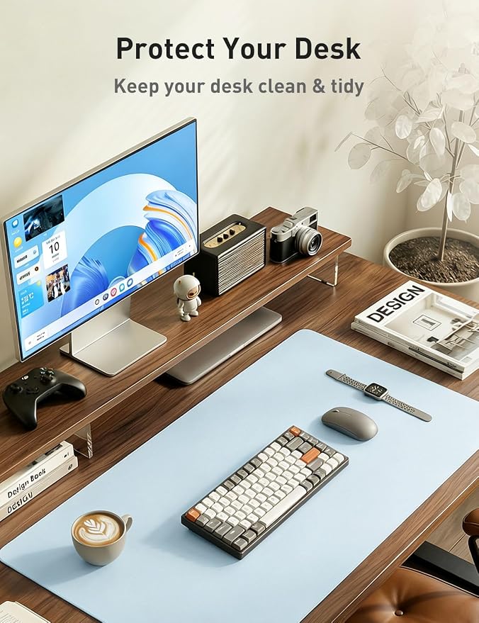 Aothia Faux Leather Desk Mat - Non-Slip PU Leather Desk Blotter, Waterproof Writing Surface, Large Desk Pad for Office & Home (Baby Blue, 55" x 17") - Image 8