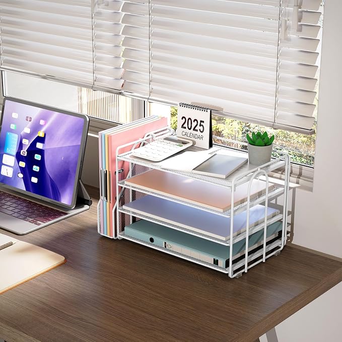 gianotter 4-Tier Paper Organizer With Magazine Holder | Desk Organizers and Accessories, File Organizer for Office Supplies Storag (White, 4-Tier) - Image 7