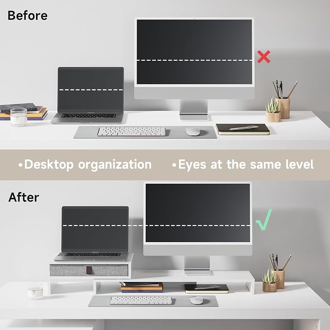Fenge Computer Monitor Riser Stand with Drawer for 2 or 3 Monitors ,Adjustable Length and Angle Desktop Laptop Stand,Office Organizer,Printer,White - Image 9