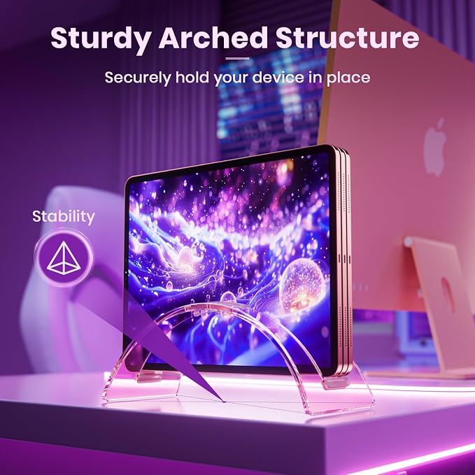 Acrylic Vertical Laptop Stand for Desk,Acrylic Invisible Desktop Notebook Dock,Vertical Laptop Holder Space-Saving Organizer for All MacBook, Surface, Samsung, HP, Dell-Pink… - Image 7