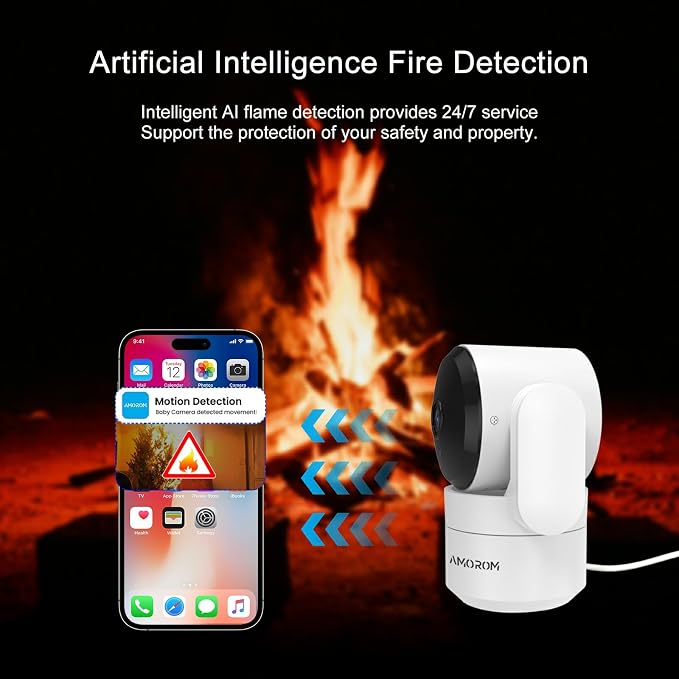 AMOROM Indoor Camera 2K, Alexa Camera for Baby/Elderly/Pet Monitoring | AI Smart Detection & Alarm, 2-Way Audio, Night Vision, 2.4G & 5G WiFi App Control, Cloud & SD Card Storage, 1 Pack - Image 9