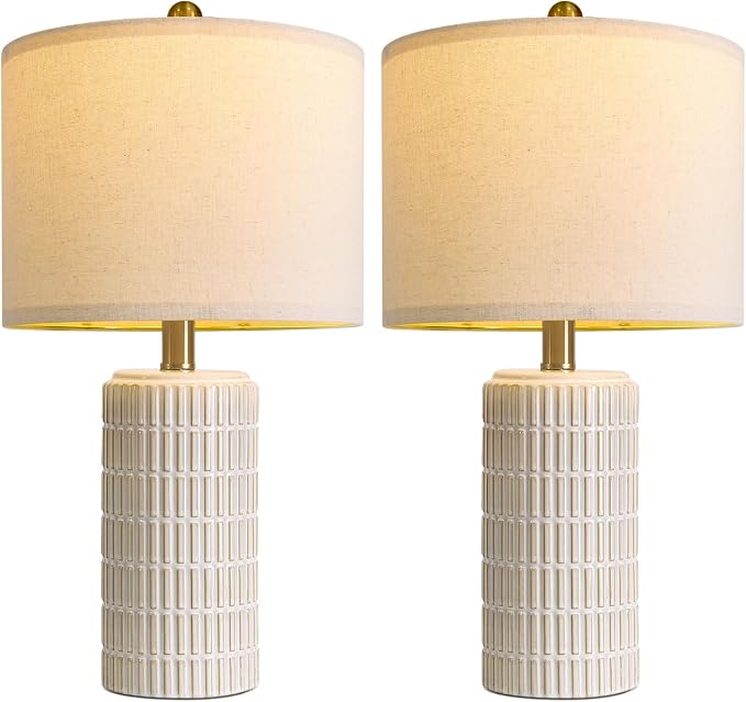 PoKat 20.75" Small Modern Ceramic Table Lamps Set of 2 for Bedroom, White Bedside Lamps for Night Stands, Farmhouse Desk Home Decor Gift Nightstand Table Lamps for Living Room End Table Beige - Image 9