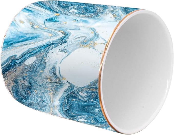 Pen Pencil Holder for Desk, Marble Desk Decor Organizer, Durable Ceramic Pencil Cup Holder Marble Design Makeup Cups for Brushes for Office, Classroom, Blue - Image 8
