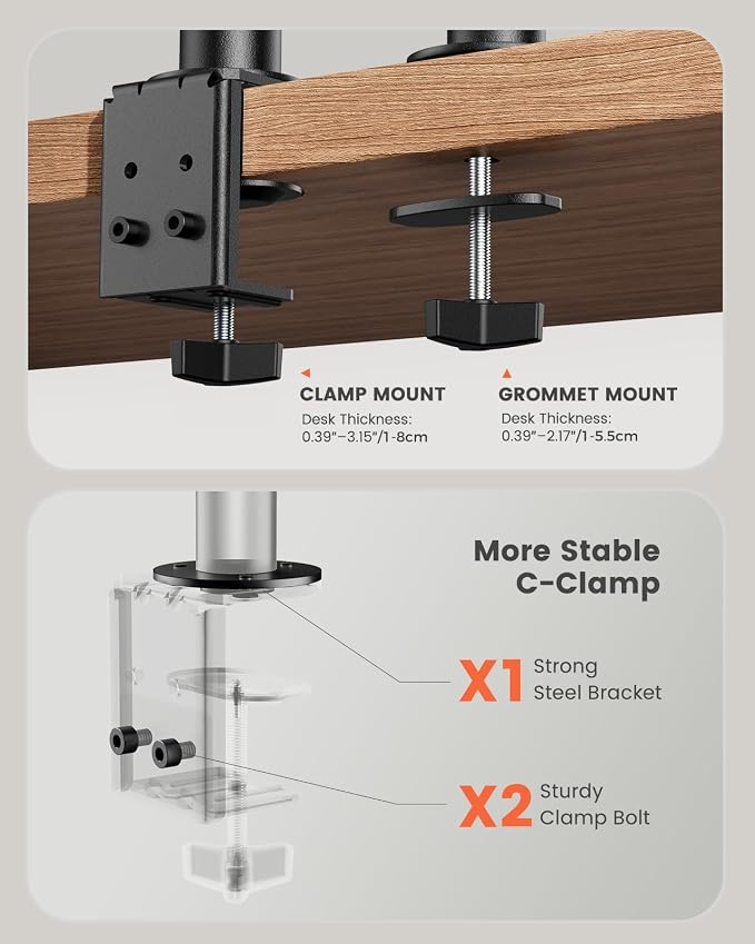 ErGear Dual Monitor Stand, Heavy Duty Adjustable Monitor Desk Mount for 2 Screens up to 32 Inches, Fully Adjustable Height, Tilt, Swivel, Rotate, Supports 17.6 lbs per Monitor Arm, Easy Installation - Image 10