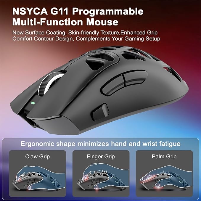 G11 Lightweight Wireless Gaming Mouse for FPS & Competitive Gaming, Tri-Mode Bluetooth 5.1/2.4GHz/USB-C, 22000 DPI RGB Mouse with Programmable Buttons for PC, Laptop & Mac (Black) - Image 9