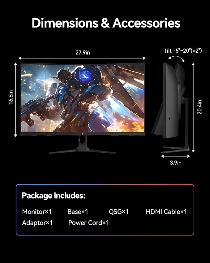 KTC 32 Inch Curved 240Hz Gaming Monitor, 280Hz PC Computer Monitors 1080P FHD, 1500R Curve, 1MS MPRT, Adaptive Sync, 128% sRGB, 3500:1, HDR Low Blue Light, Tiltable VESA Mount, H32C5 - Image 9