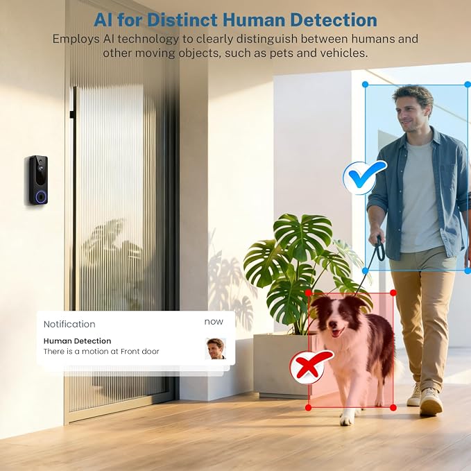 Wireless Doorbell Camera Video Monitor with Display 4.5" Screen Indoor Visual Base Station, Two Way Talk, Smart AI Motion Detection, Night Vision, Cloud Storage. - Image 9