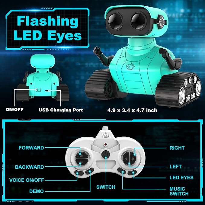 Hamourd Robot Toys - Kids Toys Rechargeable RC Robots, Remote Control Toy with Auto-Demonstration, Flexible Head & Arms, Dance Moves, Music, Shining LED Eyes, for Girls Boys - Image 7