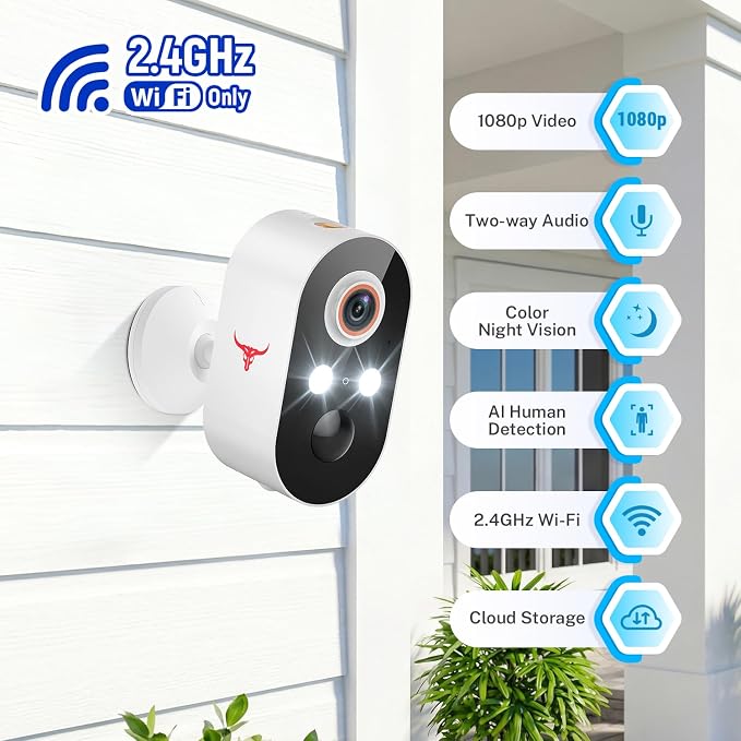 1080P Wireless Security Camera Outdoor, Battery Powered, AI Human Detection, Color Night Vision, 2-Way Audio, IP65 Waterproof, 2.4G Wi-Fi, Cloud Storage (2 Spotlights) - Image 8