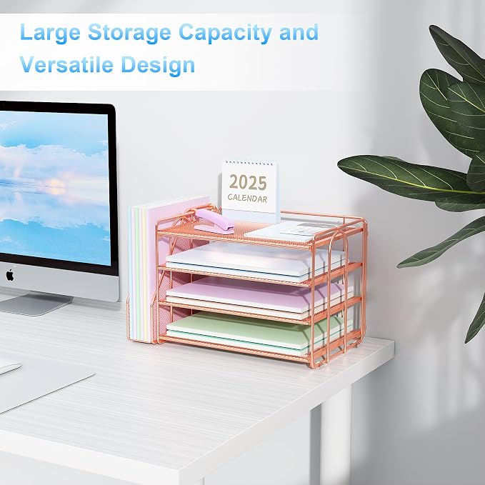 Spacrea Desk Organizers and Accessories, Paper Organizer for Desk with File organizer, Desk Accessories & Workspace Organizers for Office Supplies (Rose Gold) - Image 7