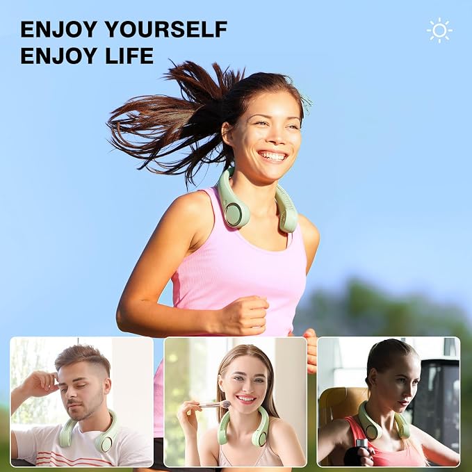 Morelax Neck Fan, USB Rechargeable Personal Fan,Hand Free Bladeless Portable Fans,4000 mAh, 3 Speeds,72 Air Faster softer 360° Cooling, Ultra Quiet,Gift Suitable for Home, Office, Travel, Sports Green - Image 8