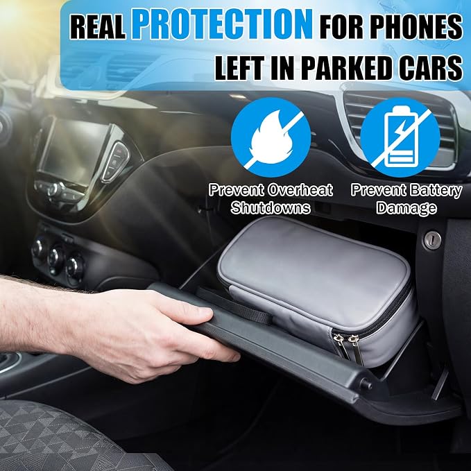 Phone Cooler Bag for Beach, Portable Phone Cooling Pouch with 2 Reusable Ice Packs, Keeps Cool in Extreme Heat for Car Pool Hiking, Extends Battery Life, Fits All Smartphones(Gray,PU) - Image 7