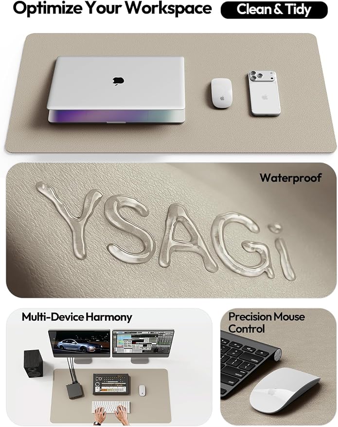 YSAGi Leather Desk Pad Protector, Office Desk Mat, Large Mouse Pad, Non-Slip PU Leather Desk Blotter, Laptop Desk Pad, Waterproof Desk Writing Pad for Office and Home (Olive Beige, 23.6" x 13.8") - Image 8