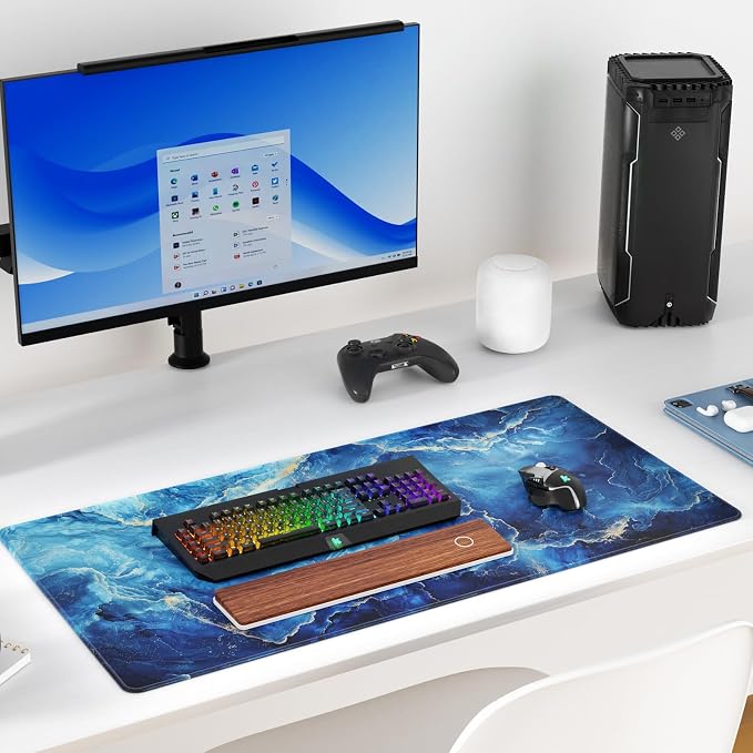 KTRIO Large Gaming Mouse Pad, Desk Mat, 31.5 x 15.7 in, Blue Marble, XXL | Smooth Micro-Weave Surface, Artistic Pattern Design, Non-Slip Rubber Base, Durable Stitched Edges, Office & Home Use - Image 6