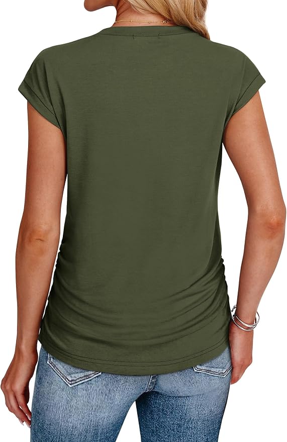 Sampeel Womens Summer Tops Trendy 2026 Ruched Cap Short Sleeve Tshirts Shirts Crew Neck T Shirts Fashion - Image 5
