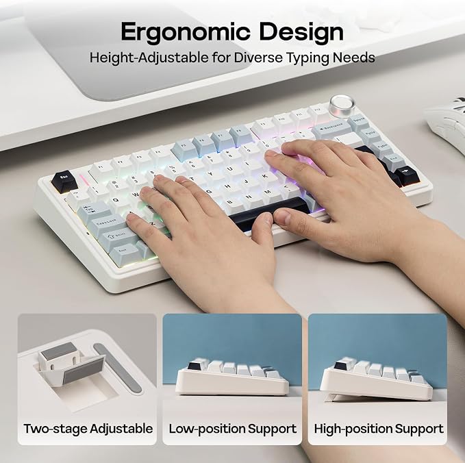 EPOMAKER x Aula F75 Gasket Mechanical Keyboard, 75% Wireless Hot Swappable Gaming Keyboard with Five-Layer Padding&Knob, BT/2.4GHz/USB-C, RGB (Light Blue, LEOBOG Reaper Switch) - Image 7