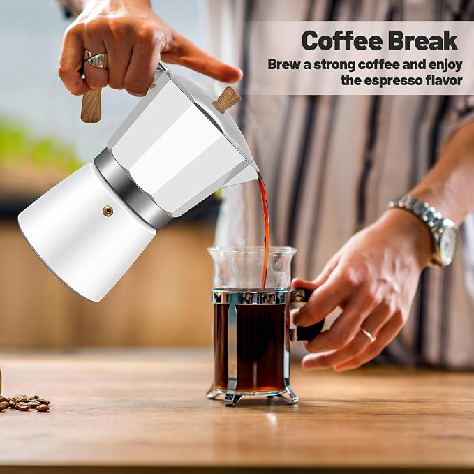 9 Cup Aluminum Moka Pot Classic Stovetop Espresso Coffee Maker 450ml 15oz Coffeemaker Percolator Mocha Express Preferred Cafe Makers for Italian and Cuban Café Brewing White - Image 9