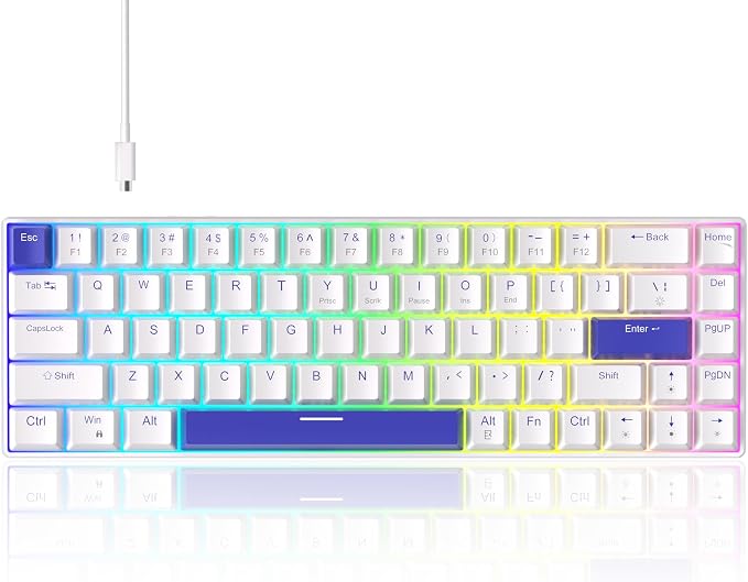 MageGee Portable 60% Mechanical Gaming Keyboard, RGB Backlit Compact 68 Keys Wired Mini Keyboard for Laptop PC Mac, Hot Swappable, Blue Whale Switch - White - Image 8