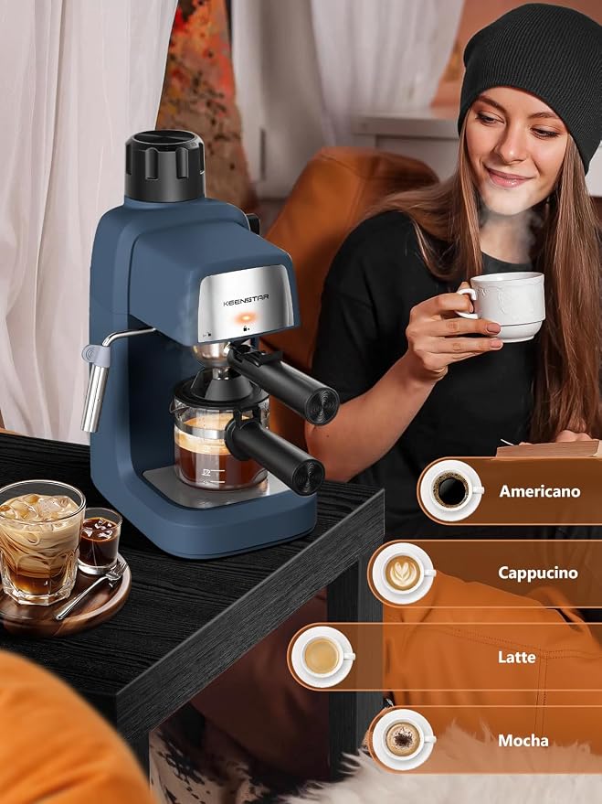 KEENSTAR 3.5Bar Espresso Machine with Milk Frother, 800W Compact Espresso and Cappuccino Maker, Preheating Function, 4-Cup Espresso Maker for Latte or Cappuccino, Gift for Coffee Lovers Upgrade - Image 7