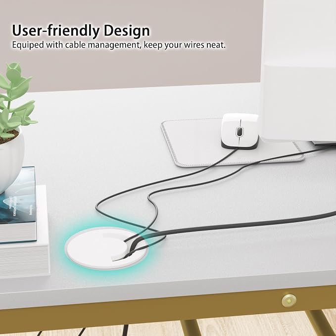 Weehom Computer Desk with Drawers, Home Office Workstation, White Gold | Sturdy and spacious workstation for writing, studying and gaming, Suitable for PC and laptop use - Image 8