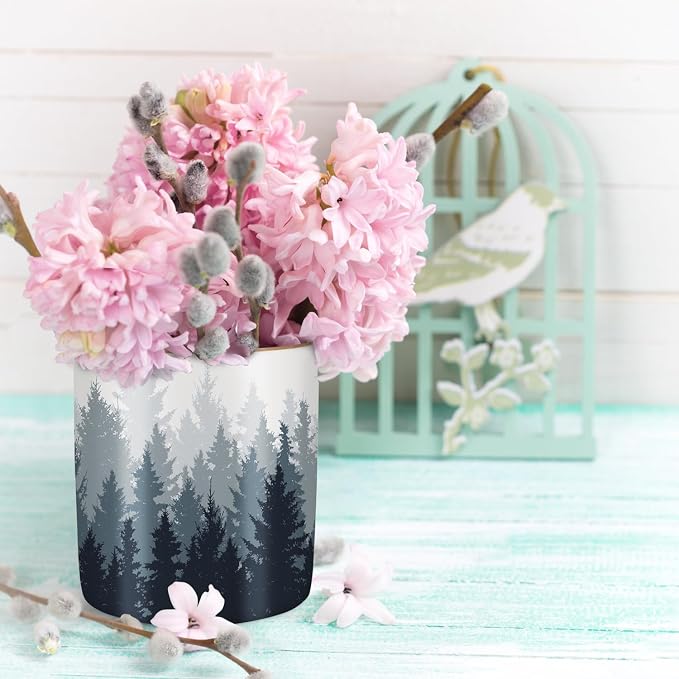 Large Capacity Pen Pencil Holder for Desk, Ceramic Pens Cup Cute Makeup Brushes Holder, Unique Desk Multifunctional Pen Organizer for Home, Office, and School, Forest Pattern - Image 7