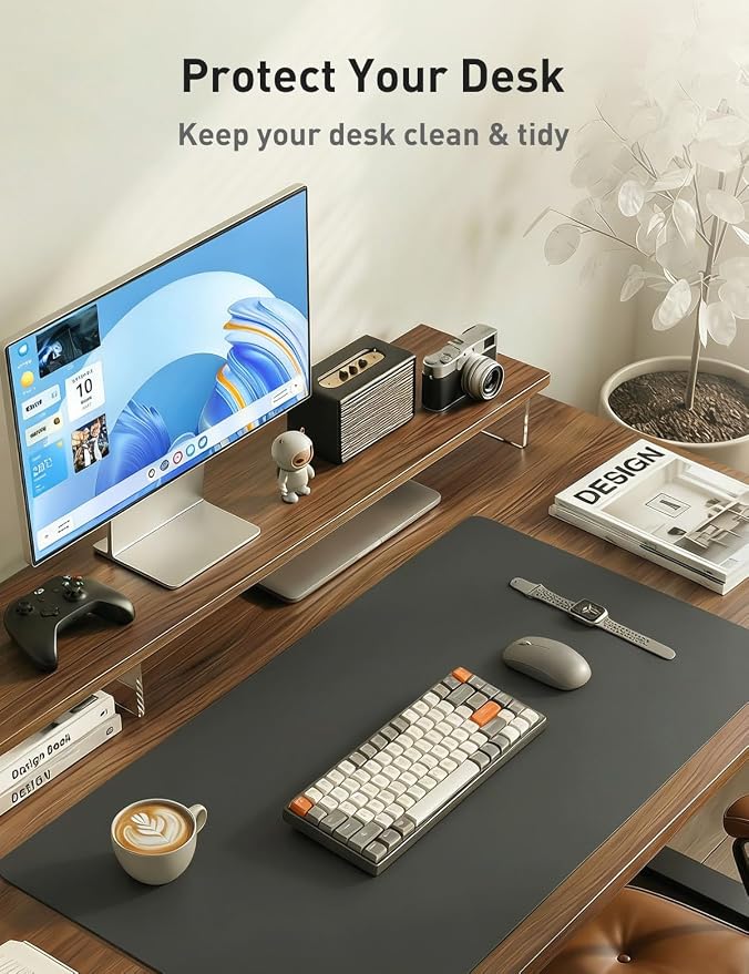 Aothia Faux Leather Desk Mat - Non-Slip PU Leather Desk Blotter, Waterproof Writing Surface, Large Desk Pad for Office & Home (Grey, 55" x 17") - Image 8