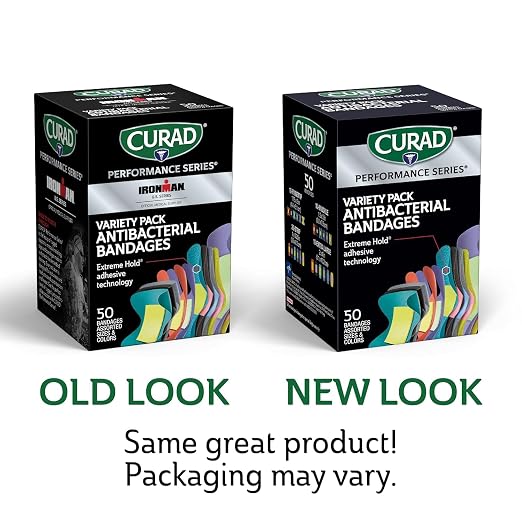 CURAD Performance Series Antibacterial Bandages, Extreme Hold Adhesive Technology, Finger & Knuckle Bandages, Flexible Fabric, Variety Pack with Assorted Sizes & Colors, 50 Count - Image 9