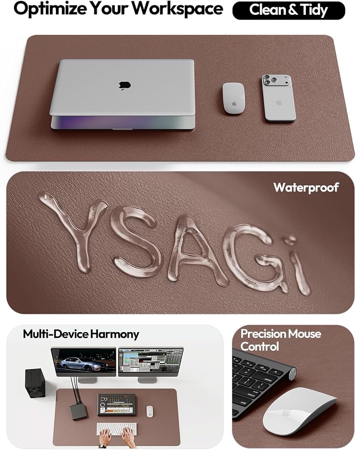 YSAGi Desk Protector&Blotter, Non-Slip Waterproof Leather Mouse Pad | Shields Scratches, Stains, Spills, Heat & Scuffs; Suede Non-Slip; Easy-Clean; Comfy Writing/Typing, 31.5" x 15.8",Chocolate - Image 8