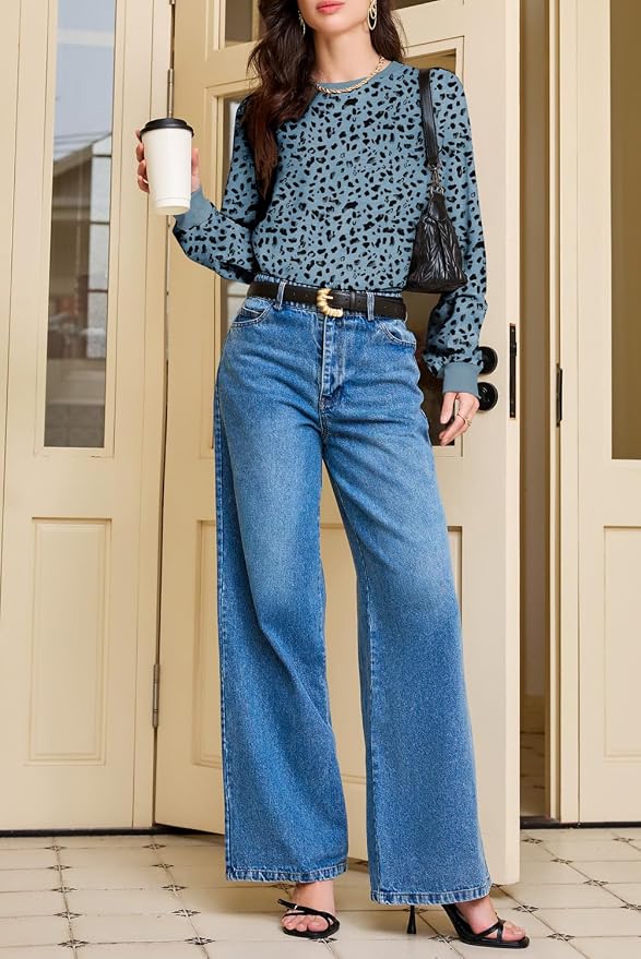 EVALESS Womens Crewneck Long Sleeve Tops Casual Polka Dots Tops Fall 2026 Tshirts Shirts - Image 7