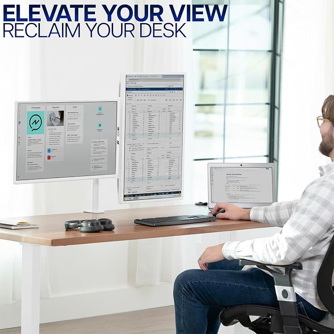 VIVO Dual Monitor Desk Mount for 13 to 30 inch Screens, STAND-V002W | White, Articulating, Adjustable Monitor Arm, Grommet or C-Clamp Mounting, Computer Stand for 2 Monitors, Holds 22 lbs Each - Image 9