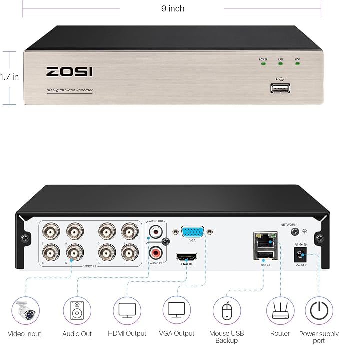 ZOSI 8CH 1080P Home Security DVR with 500GB Hard Drive, AI Human/Vehicle Detection, Remote Access, H.265+ Hybrid 4-in-1 Wired Surveillance DVR for HD-TVI, CVI, CVBS, AHD 960H/720P/1080P CCTV Cameras - Image 9