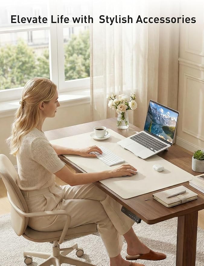 Aothia Faux Leather Desk Mat - Non-Slip PU Leather Desk Blotter, Waterproof Writing Surface, Large Desk Pad for Office & Home (Off-White, 55" x 24") - Image 8