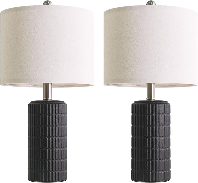 PoKat Small Table Lamps Set of 2 for Bedroom, 20.75'' Matte-Textured Farmhouse Ceramic Bedside Lamps for Night Stands, Stone-Like Modern Lamps for Living Room End Table Hallway Entryway Decor Black - Image 9