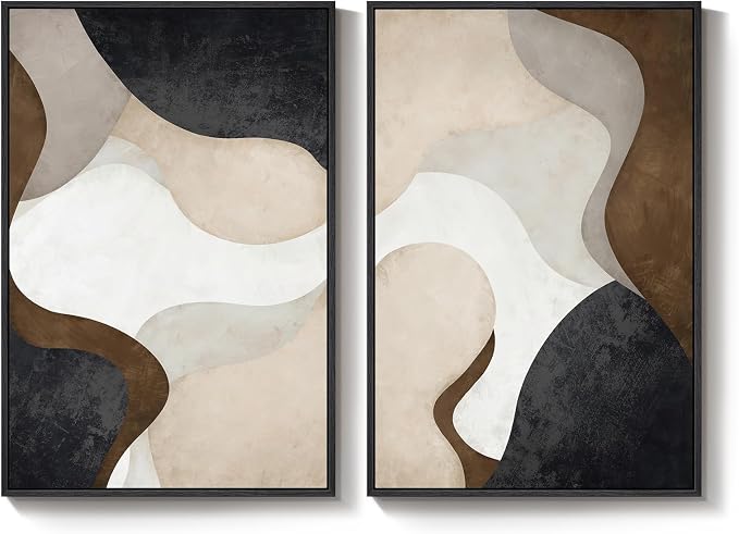 Large Framed Neutral Abstract Minimalist Wall Art Set of 2, Modern Canvas Prints Paintings Artwork for Walls, Black Beige Brown Abstract Art Pictures for Living Room Dining Bedroom Wall Decor 24x36 In - Image 9