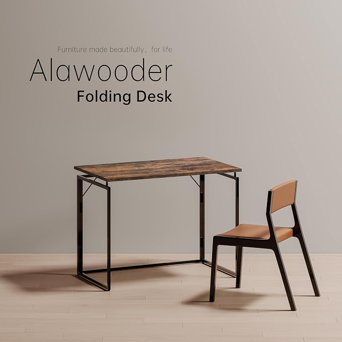 alawooder 39.4" Folding Desk: No Assembly, Wood Top for Small Spaces | 39.4 in dual-monitor workspace, holds 150 lbs, folds flat to 2.3 in, splash-proof top, home office or gaming - Image 9