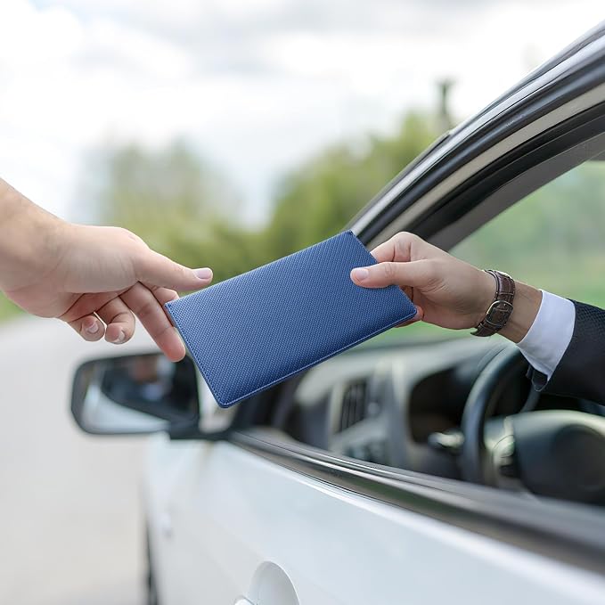 JUSTTOP 1Pack Car Registration and Insurance Holder,Car Document Holder for Cards License with Magnetic Shut,Vehicle Glove Box Car Organizer for Documents, Cards, License(Carbon Fiber Blue) - Image 6