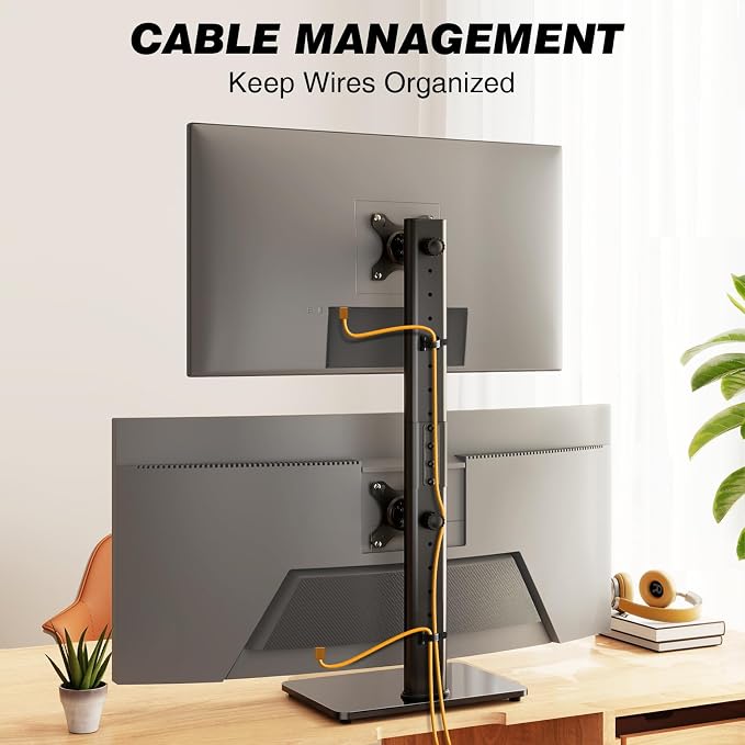Dual Monitor Stand VESA Mount for 13-38 Inch Screens up to 44lbs | Free-Standing Monitor Riser with Swivel, Tilt, Rotation & Height Adjustable, Compatible with VESA 75x75-100x100mm - Image 8