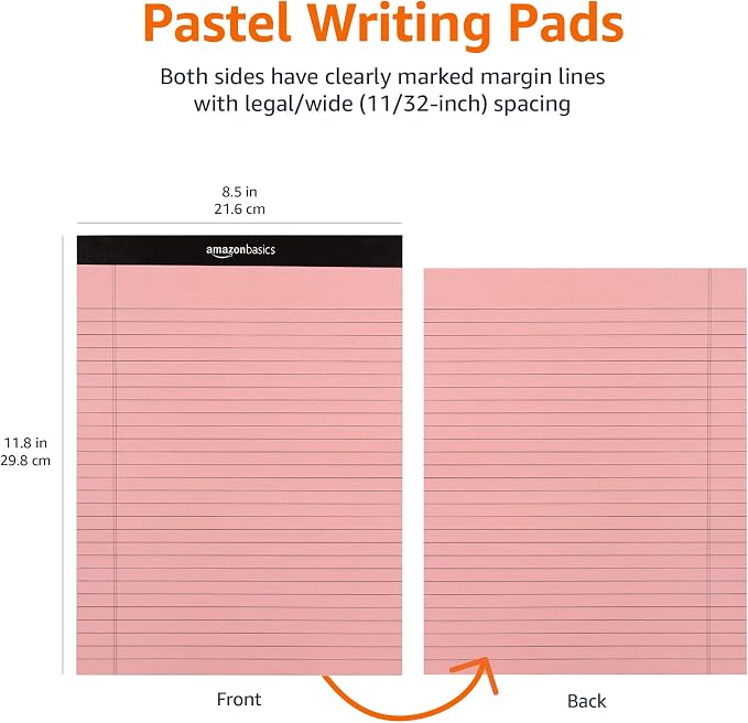 Amazon Basics Wide Ruled Lined Writing Note Pads with Sturdy Back, Multicolor, 300 Sheets, Perforated, 8.5x11.75 Wide Ruled (Pack of 72) - Image 6
