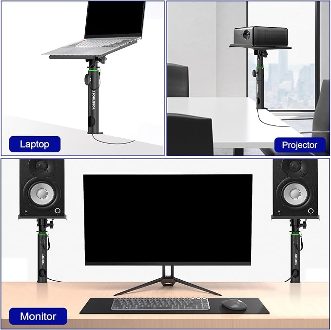 Vondynote Pair of Desktop Clamp Speaker Stands 12°Tilt, Cable Management | Heavy Duty Studio Monitor Stands, 12°Tilt, 13"-16.8" Height Adjustable, Cable Management - Image 7