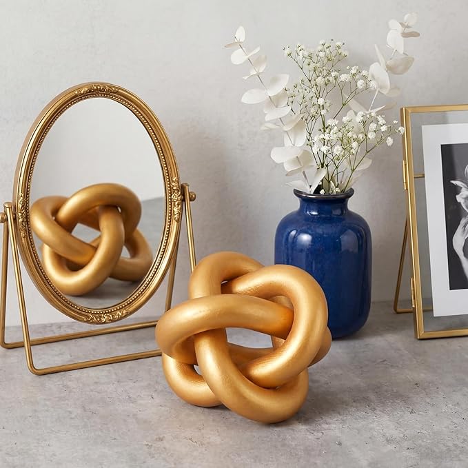 Yalikop 3 Link Wood Knot Decor Rustic Home Décor Accents Hand Carved Coffee Table Decoration, Boho Chain Link Decoration, Modern Shelf, Rustic Objects for Home Living Room Bedroom(Gold) - Image 6