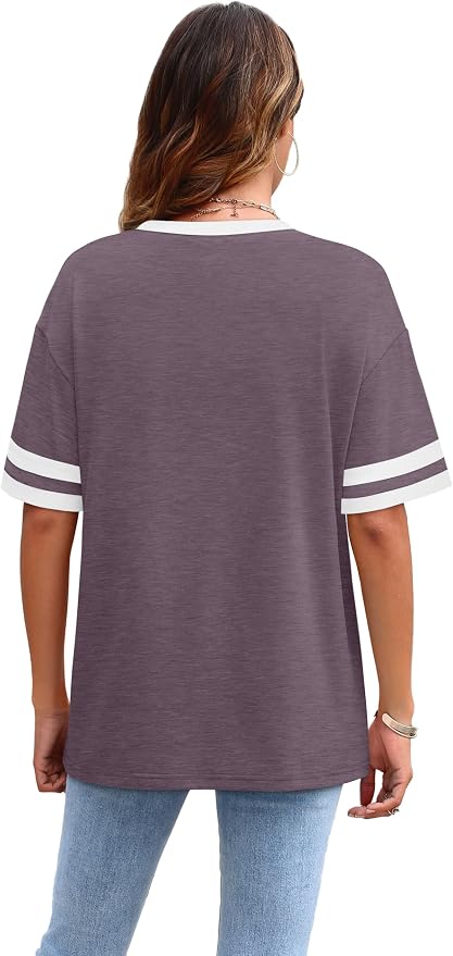 WIHOLL Womens T Shirts Loose Fit Short Sleeve Tees Crew Neck Color Block Summer Tops 2026 Fashion - Image 4