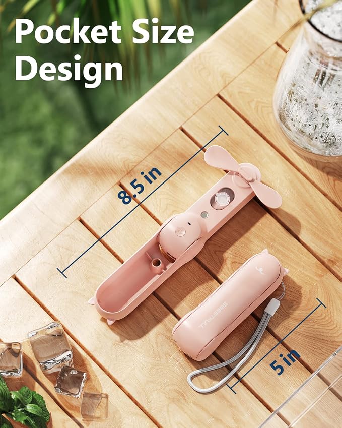 SWEETFULL Misting Fan Portable, Handheld Personal Mister Fans, Small Fan Rechargeable, Mini Spray Water Mist, Kids Women Portable Fans For Travel, Outdoors, Hiking, Camping Home Office (Pink) - Image 7