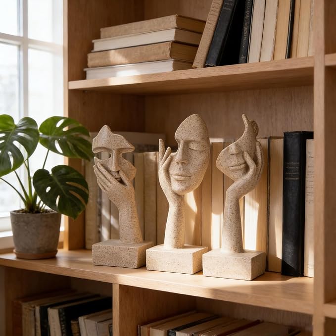 olirum 3 Pcs Thinker Large Statue Set - Resin Sandstone Art Abstract Home Accent Figurines for Living Room, Bedroom, Shelves, Office Desktop, Coffee Table Decor, Gift for Women (3 Pcs Sandstone, 9") - Image 9
