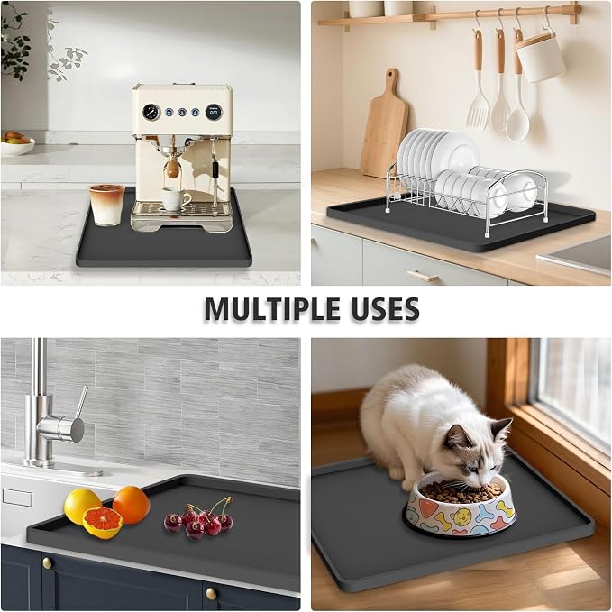 Silicone Coffee Mat 16"x16", Single Piece Anti-Vibration Under Coffee Maker Mat, Non-Slip Espresso Machine Mat with 10mm Raised Edge, Noise Reduction Countertop Protector, Fits Breville Ninja Keurig - Image 8
